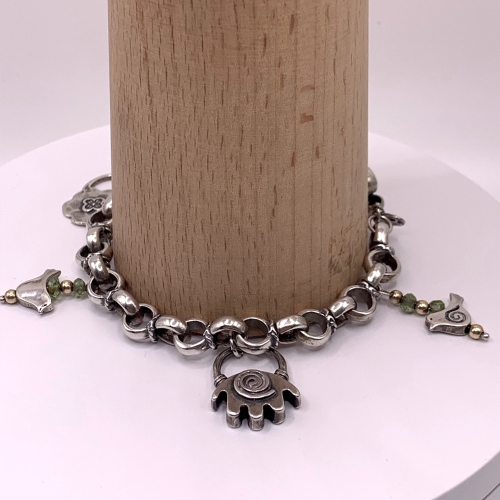 Silpada/Megido Oxidized Sterling Silver & Gold Flower Bead Charm Bracelet READ